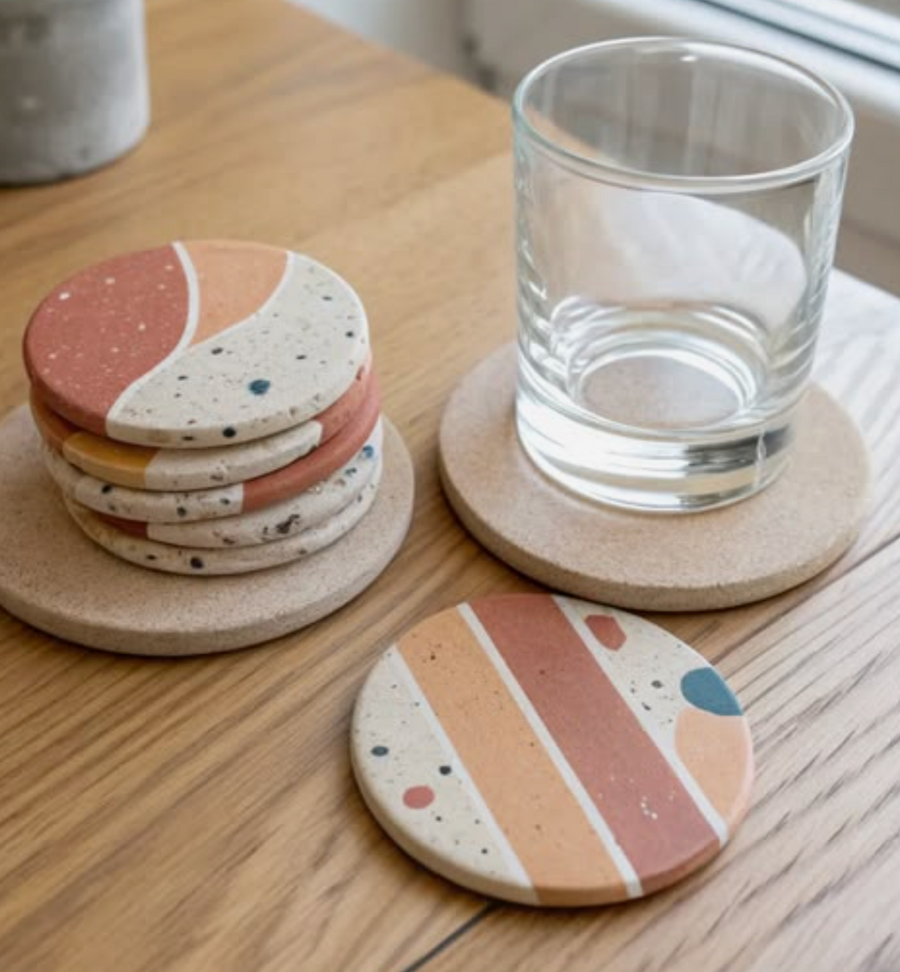 Posavasos de cemento con diseños de colores
